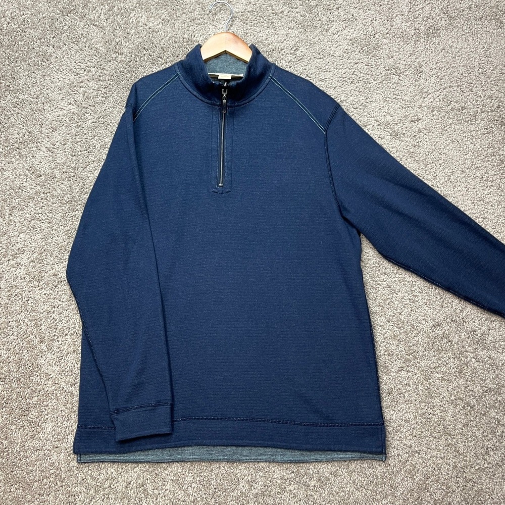 Tommy Bahama Pullover Mens Medium Blue Teal Long Sleeve Reversible Quarter Zip